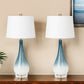 Set of Two Blue and White Glass Table Lamps With White Empire Shade By Homeroots | Table Lamps | Modishstore - 1