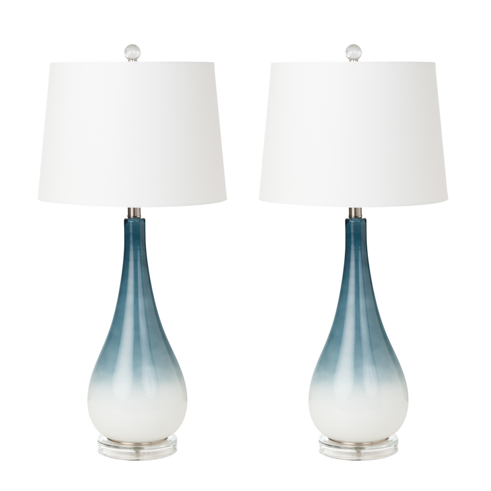 Set of Two Blue and White Glass Table Lamps With White Empire Shade By Homeroots | Table Lamps | Modishstore - 4