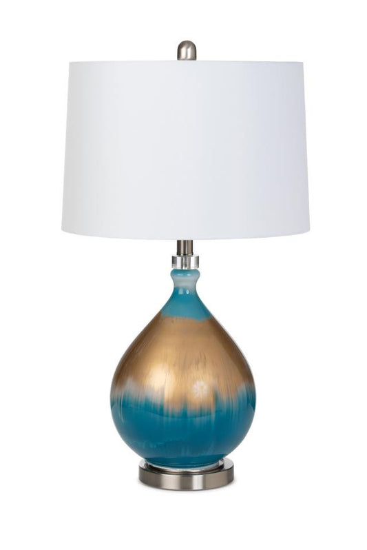 Set of Two Blue and Gold Ombre Glass Table Lamps With White Empire Shade By Homeroots | Table Lamps | Modishstore - 1