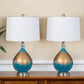 Set of Two Blue and Gold Ombre Glass Table Lamps With White Empire Shade By Homeroots | Table Lamps | Modishstore - 2