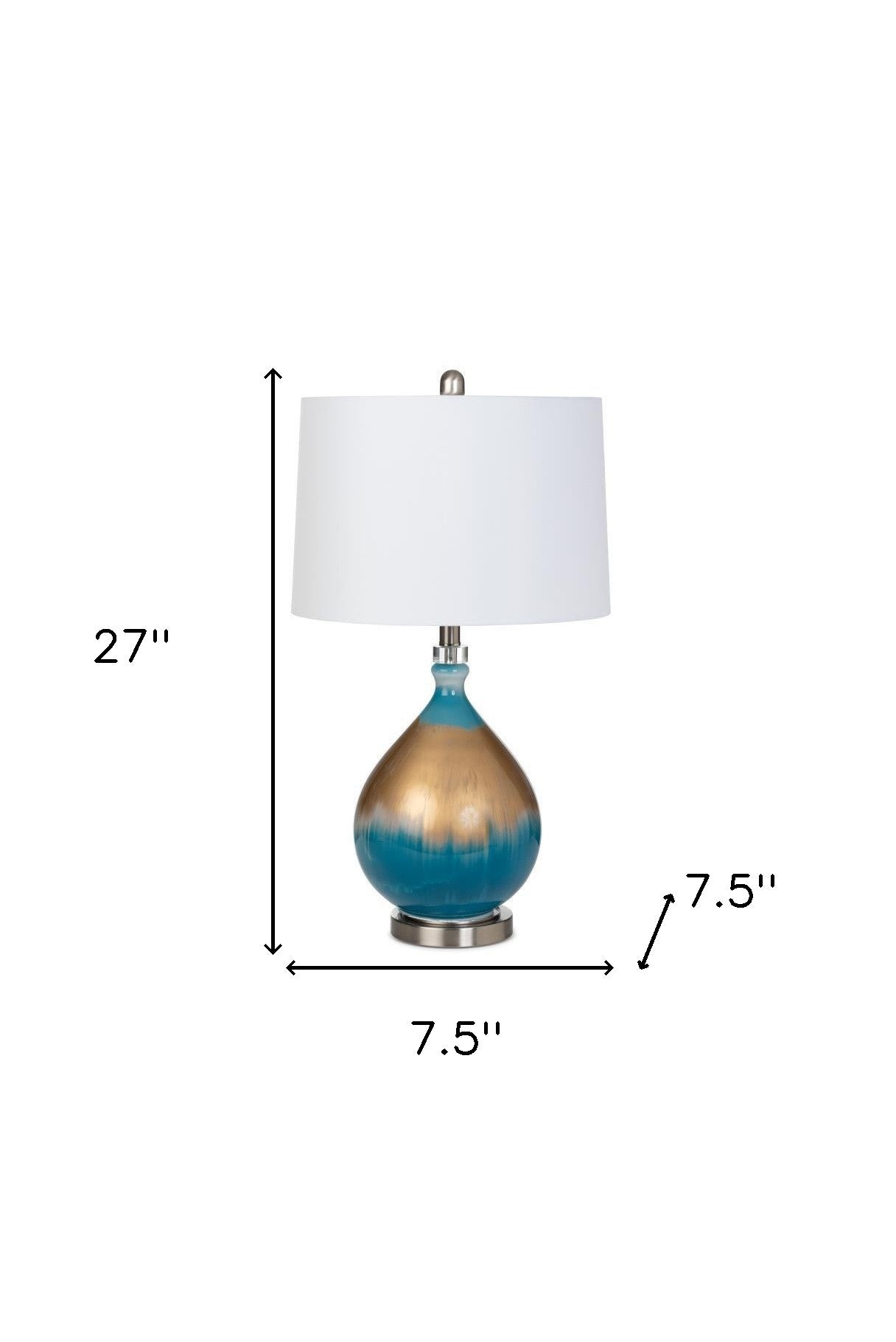 Set of Two Blue and Gold Ombre Glass Table Lamps With White Empire Shade By Homeroots | Table Lamps | Modishstore - 4