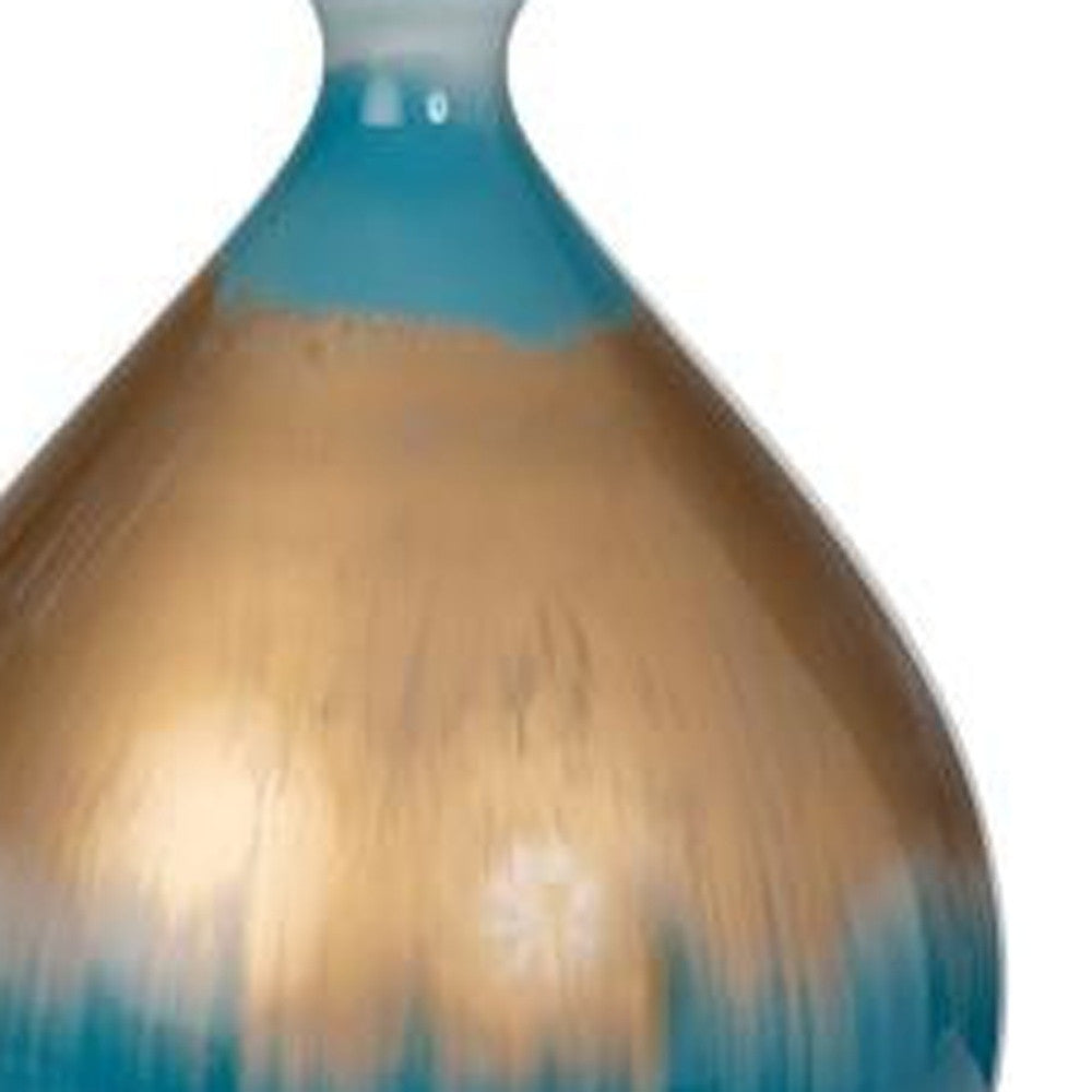 Set of Two Blue and Gold Ombre Glass Table Lamps With White Empire Shade By Homeroots | Table Lamps | Modishstore - 3