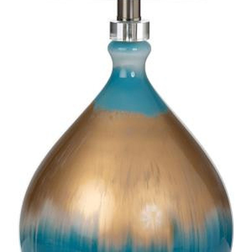 Set of Two Blue and Gold Ombre Glass Table Lamps With White Empire Shade By Homeroots | Table Lamps | Modishstore - 5