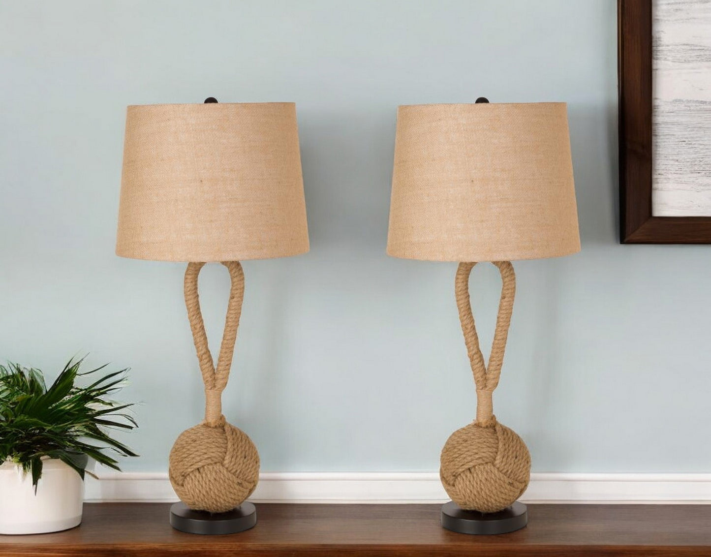 Set of Two Black Ceramic Novelty Table Lamps With Brown Empire Shade By Homeroots | Table Lamps | Modishstore - 2