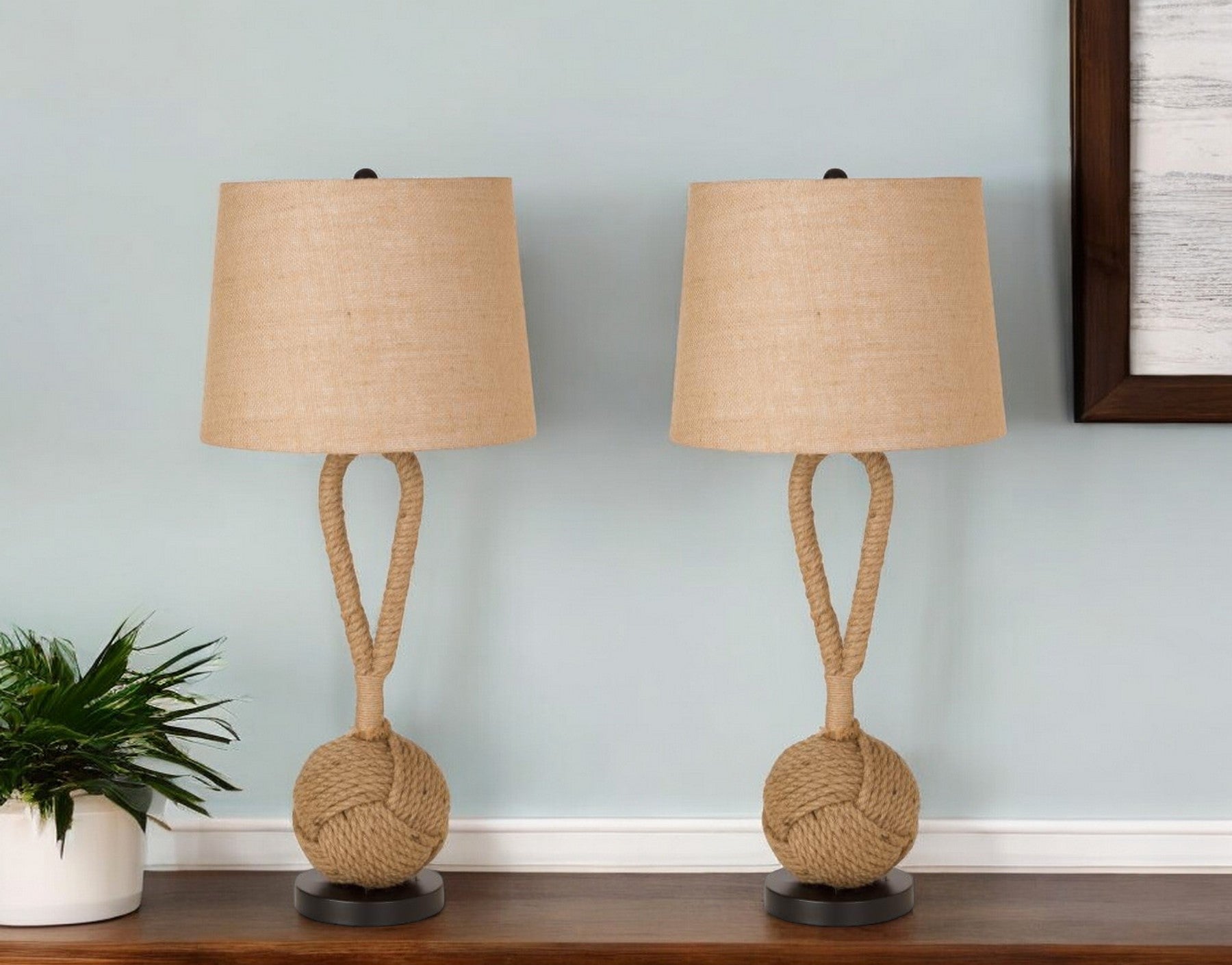 Set of Two Black Ceramic Novelty Table Lamps With Brown Empire Shade By Homeroots | Table Lamps | Modishstore - 2