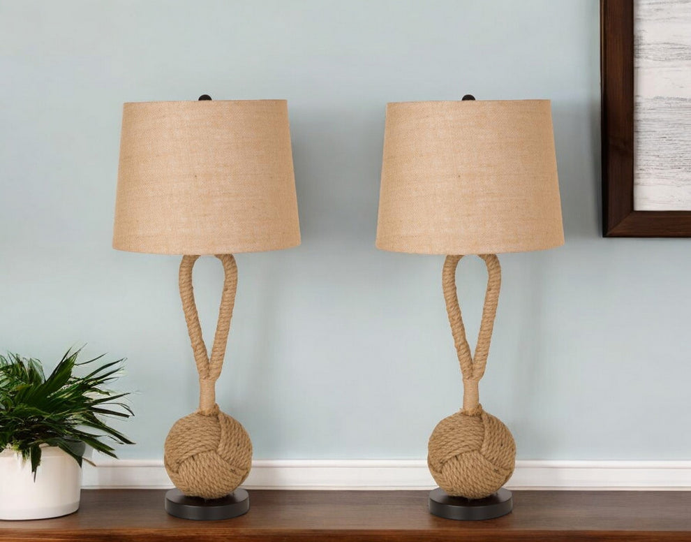 Set of Two Black Ceramic Novelty Table Lamps With Brown Empire Shade By Homeroots | Table Lamps | Modishstore - 2
