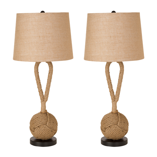 Set of Two Black Ceramic Novelty Table Lamps With Brown Empire Shade By Homeroots | Table Lamps | Modishstore - 1