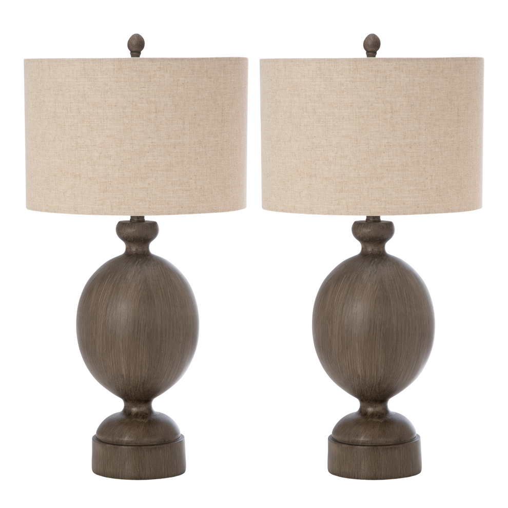 Set of Two Brown Geometric Table Lamps With Beige Drum Shade By Homeroots | Table Lamps | Modishstore - 3