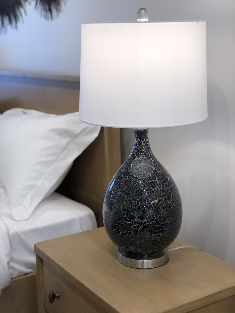 Set of Two Gray Glass Geometric Table Lamp With White Empire Shade By Homeroots | Table Lamps | Modishstore - 5