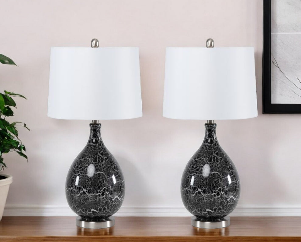 Set of Two Gray Glass Geometric Table Lamp With White Empire Shade By Homeroots | Table Lamps | Modishstore - 2