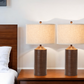 Set of Two Distressed Brown Table Lamp USB With Beige Drum Shade By Homeroots | Table Lamps | Modishstore - 1
