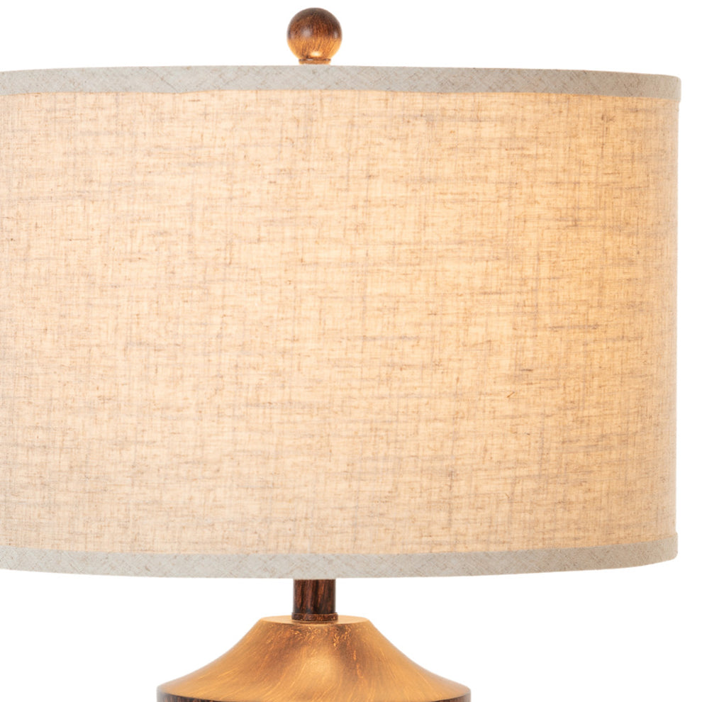 Set of Two Distressed Brown Table Lamp USB With Beige Drum Shade By Homeroots | Table Lamps | Modishstore - 5