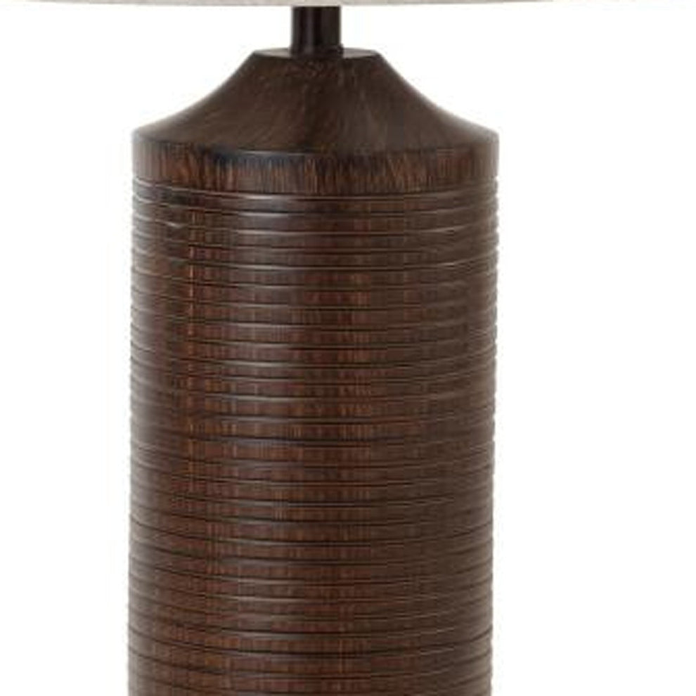 Set of Two Distressed Brown Table Lamp USB With Beige Drum Shade By Homeroots | Table Lamps | Modishstore - 4