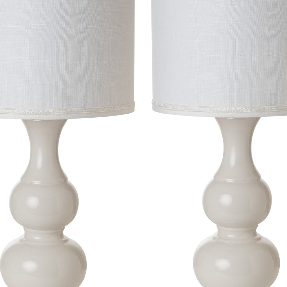 Set of Two Off White Ceramic Gourd Table Lamp With Off White Drum Shade By Homeroots | Table Lamps | Modishstore - 4