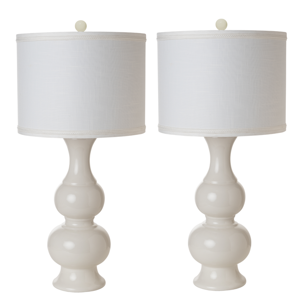 Set of Two Off White Ceramic Gourd Table Lamp With Off White Drum Shade By Homeroots | Table Lamps | Modishstore - 5