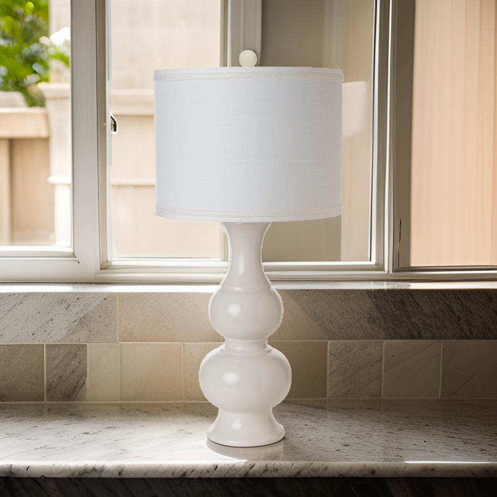 Set of Two Off White Ceramic Gourd Table Lamp With Off White Drum Shade By Homeroots | Table Lamps | Modishstore - 6