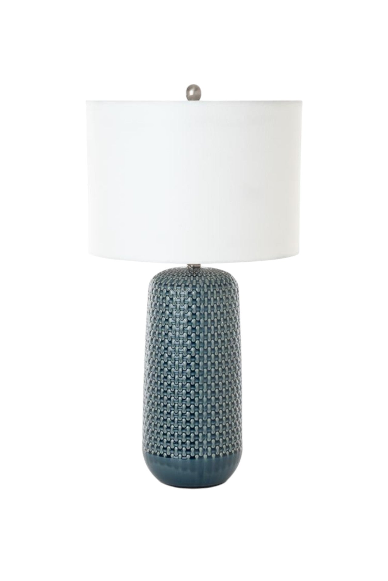 Set of Two Blue Ceramic Geometric Table Lamp With White Drum Shade By Homeroots | Table Lamps | Modishstore - 2