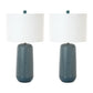 Set of Two Blue Ceramic Geometric Table Lamp With White Drum Shade By Homeroots | Table Lamps | Modishstore - 3