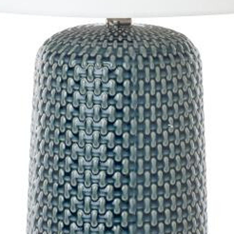 Set of Two Blue Ceramic Geometric Table Lamp With White Drum Shade By Homeroots | Table Lamps | Modishstore - 4