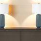 Set of Two Blue Ceramic Geometric Table Lamp With White Drum Shade By Homeroots | Table Lamps | Modishstore - 1