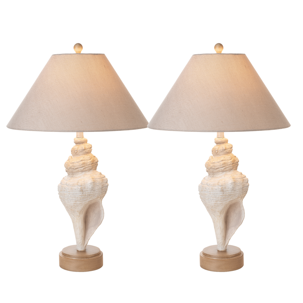 Set of Two Beige and Brown Novelty Table Lamp Coastal With Tan Empire Shade By Homeroots | Table Lamps | Modishstore - 5