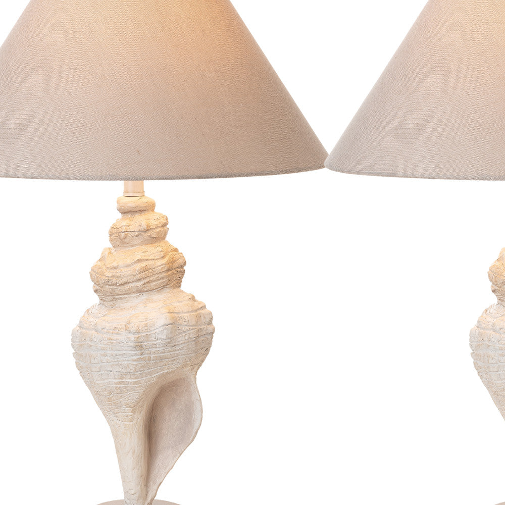 Set of Two Beige and Brown Novelty Table Lamp Coastal With Tan Empire Shade By Homeroots | Table Lamps | Modishstore - 7
