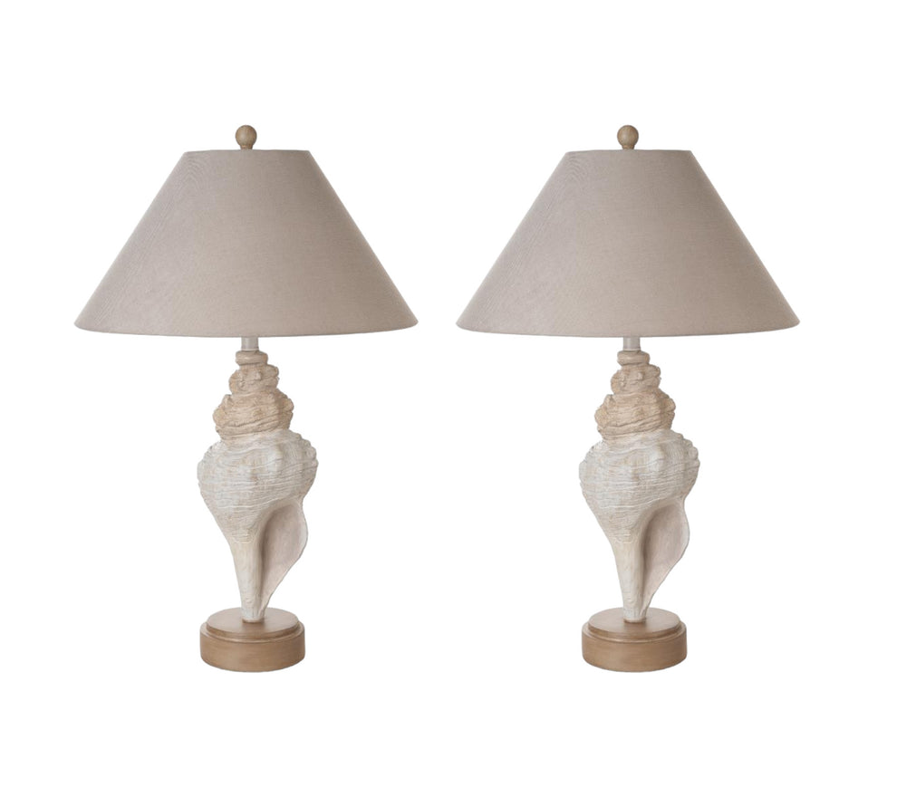 Set of Two Beige and Brown Novelty Table Lamp Coastal With Tan Empire Shade By Homeroots | Table Lamps | Modishstore - 8