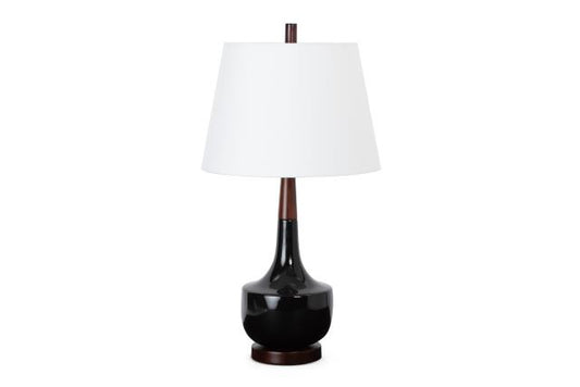 Black Ceramic Genie Table Lamp With White Shade By Homeroots | Table Lamps | Modishstore - 1