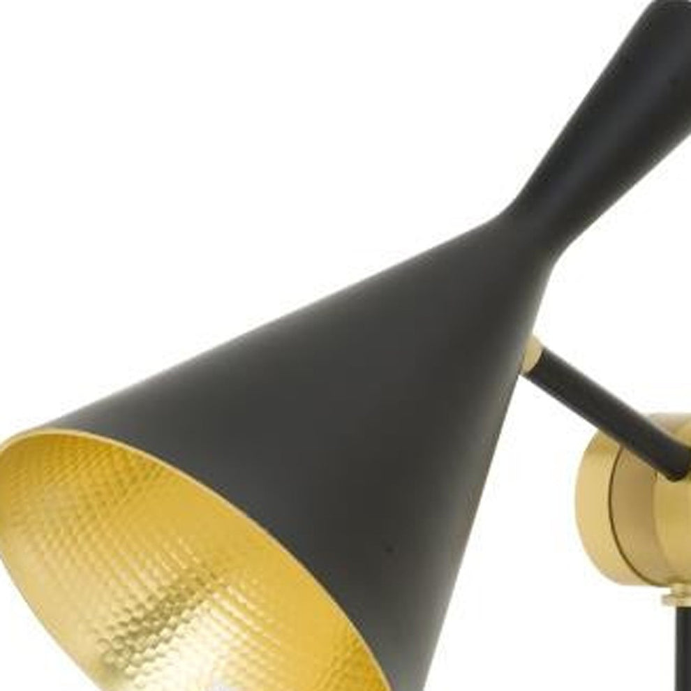 Set of Two Black Metal Geometric Desk Table Lamps With Black and Gold Cone Shade By Homeroots | Table Lamps | Modishstore - 3