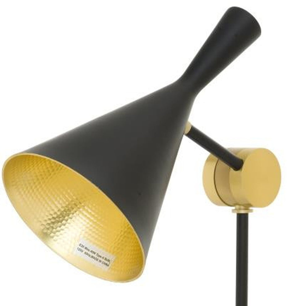 Set of Two Black Metal Geometric Desk Table Lamps With Black and Gold Cone Shade By Homeroots | Table Lamps | Modishstore - 7
