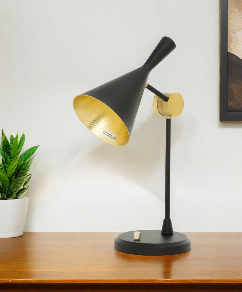 Set of Two Black Metal Geometric Desk Table Lamps With Black and Gold Cone Shade By Homeroots | Table Lamps | Modishstore - 2