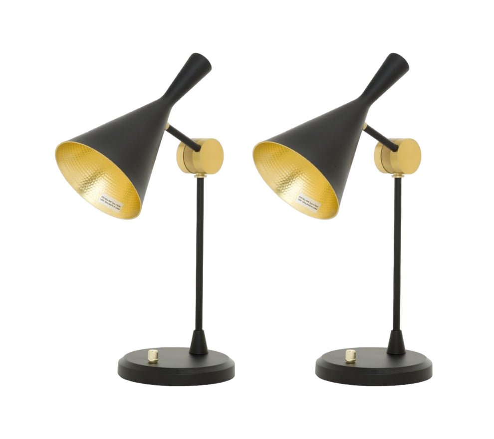 Set of Two Black Metal Geometric Desk Table Lamps With Black and Gold Cone Shade By Homeroots | Table Lamps | Modishstore - 4