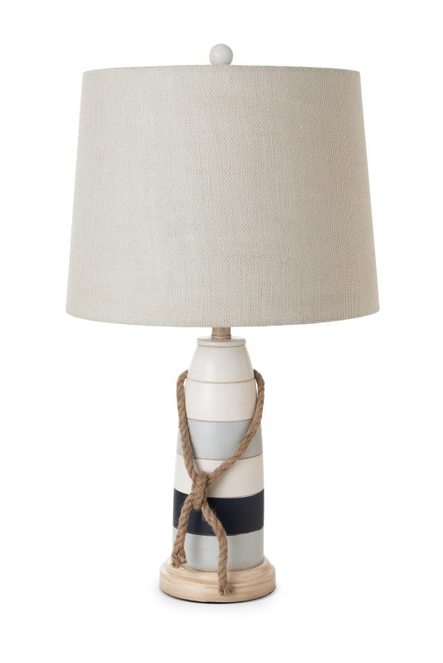 Set of Two Natural White and Blue Novelty Table Lamp Coastal With Off White Empire Shade By Homeroots | Table Lamps | Modishstore - 2