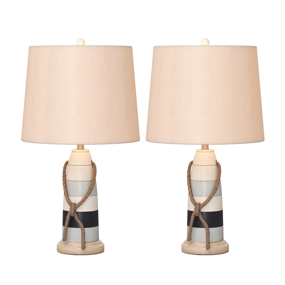 Set of Two Natural White and Blue Novelty Table Lamp Coastal With Off White Empire Shade By Homeroots | Table Lamps | Modishstore - 5