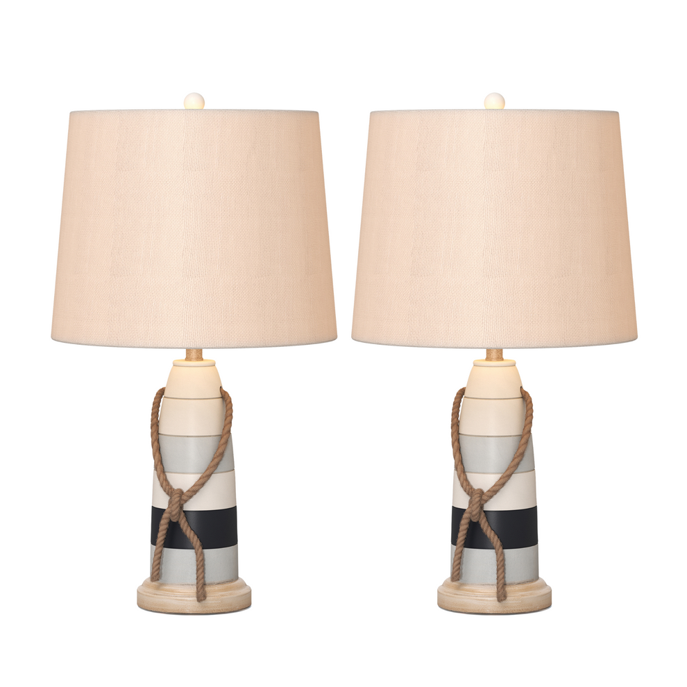 Set of Two Natural White and Blue Novelty Table Lamp Coastal With Off White Empire Shade By Homeroots | Table Lamps | Modishstore - 5