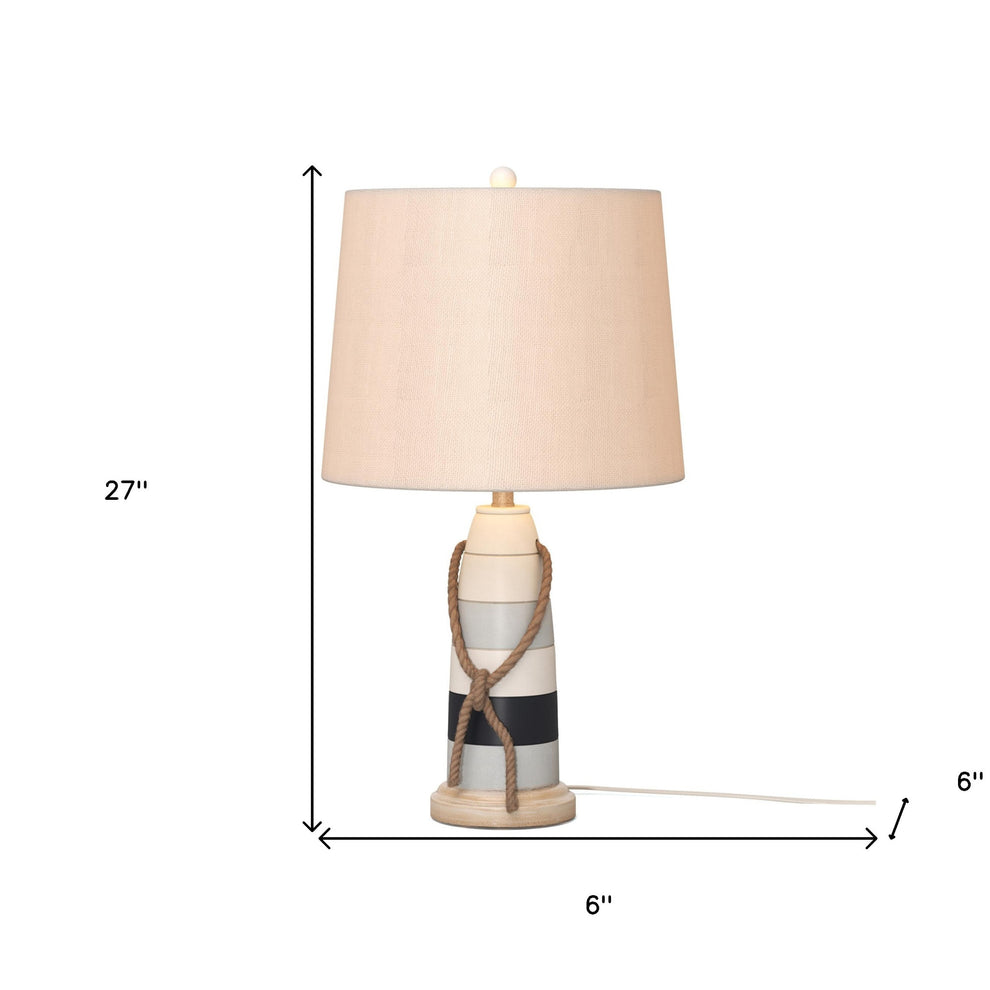 Set of Two Natural White and Blue Novelty Table Lamp Coastal With Off White Empire Shade By Homeroots | Table Lamps | Modishstore - 6
