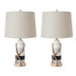 Set of Two Natural White and Blue Novelty Table Lamp Coastal With Off White Empire Shade By Homeroots | Table Lamps | Modishstore - 4