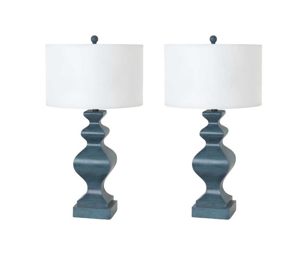 Set of Two Distressed Teal Table Lamps With White Drum Shade By Homeroots | Table Lamps | Modishstore - 2