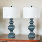 Set of Two Distressed Teal Table Lamps With White Drum Shade By Homeroots | Table Lamps | Modishstore - 6