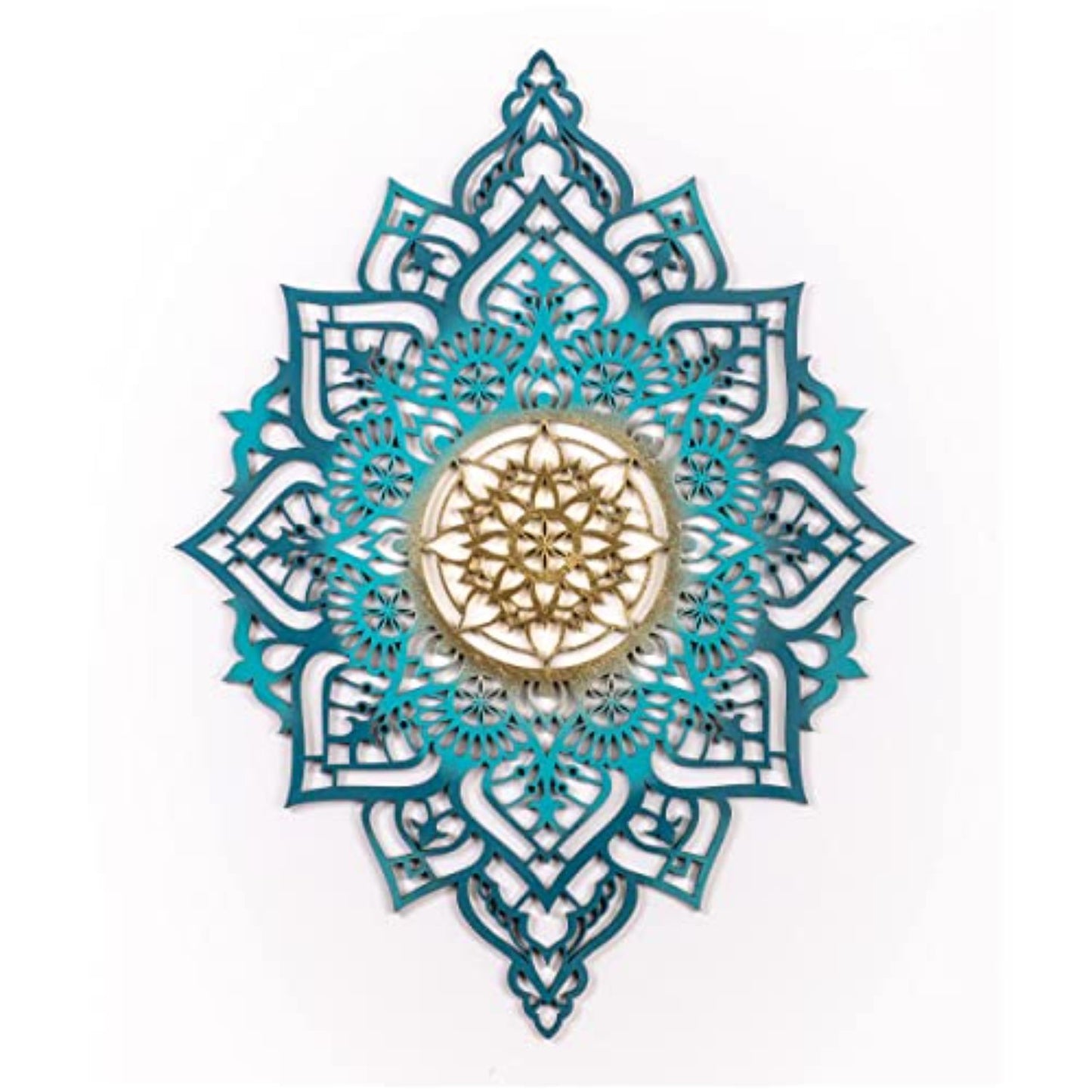 Turquoise And Gold Solid Wood Geometric Shapes Wall Decor By Homeroots | Wall Decor | Modishstore - 1
