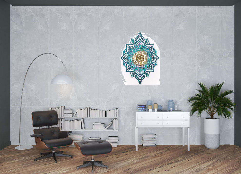 Turquoise And Gold Solid Wood Geometric Shapes Wall Decor By Homeroots | Wall Decor | Modishstore - 3