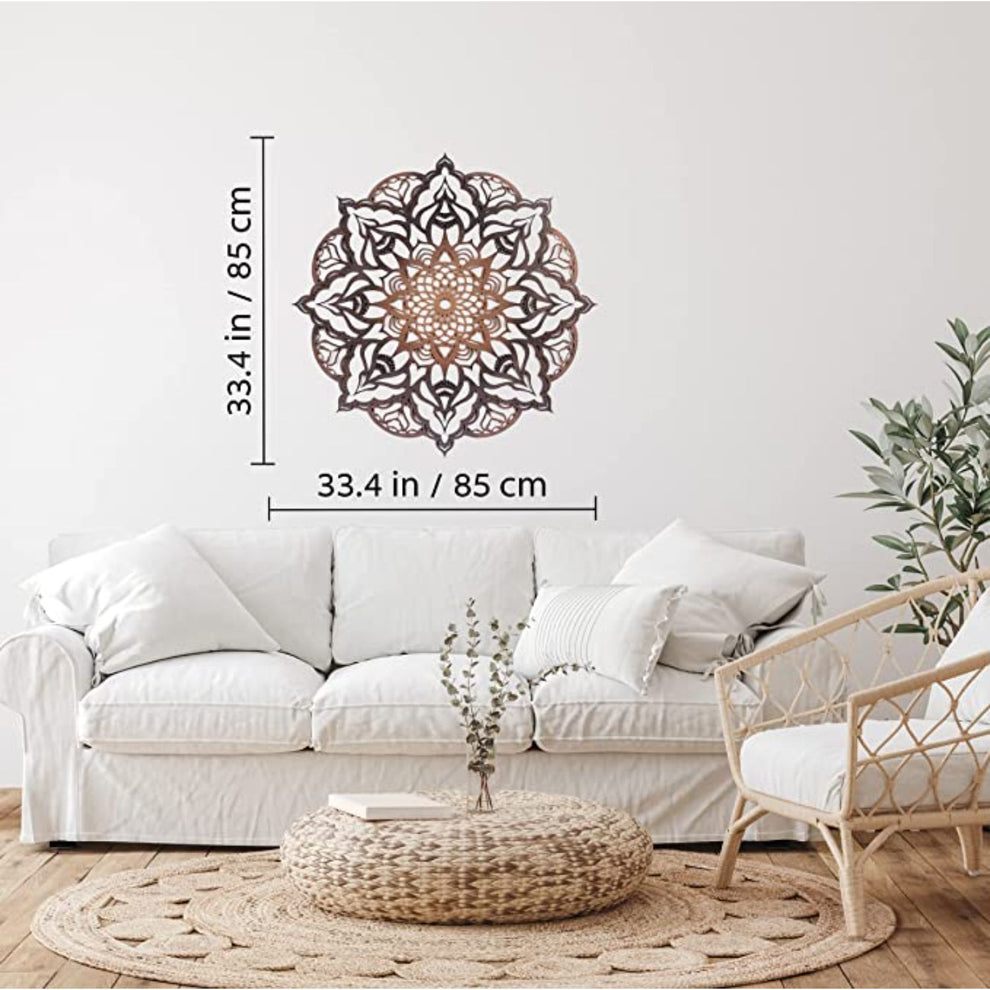 Black And Copper Solid Wood Geometric Mandala Wall Decor By Homeroots | Wall Decor | Modishstore - 4