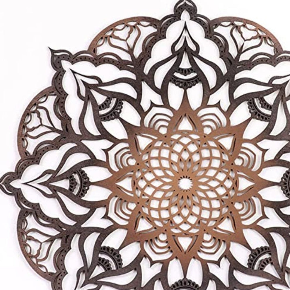 Black And Copper Solid Wood Geometric Mandala Wall Decor By Homeroots | Wall Decor | Modishstore - 3
