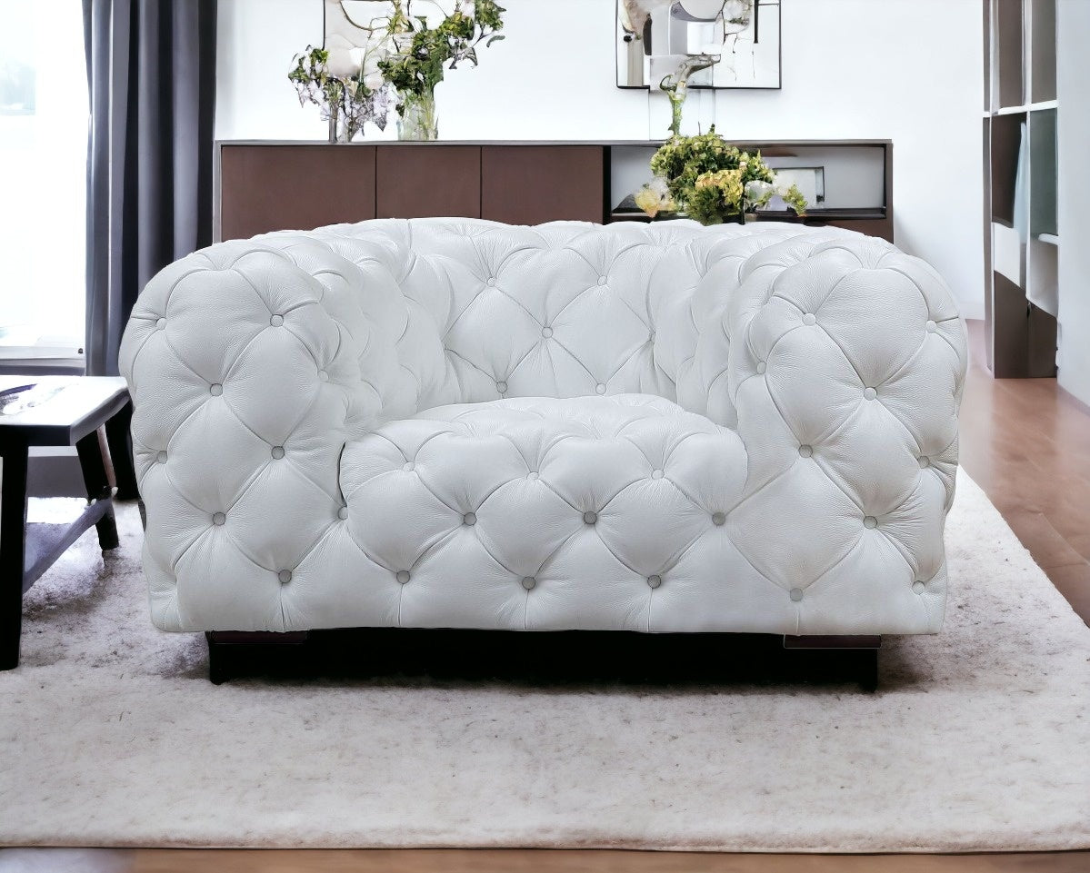 White And Black Top Grain Leather Tufted Arm Chair By Homeroots | Accent Chairs | Modishstore - 2