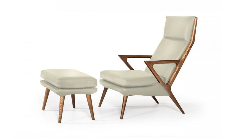 Beige And Brown Faux Leather Lounge Chair With Ottoman By Homeroots | Accent Chairs | Modishstore - 1