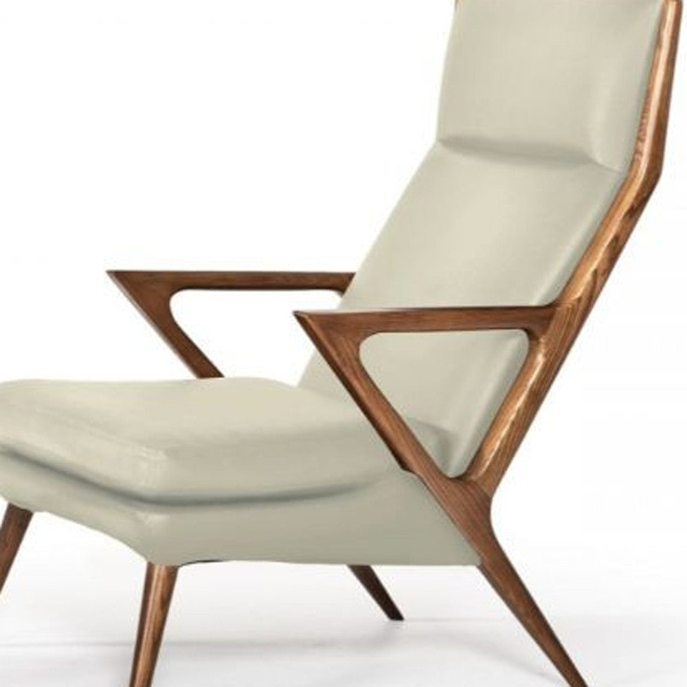 Beige And Brown Faux Leather Lounge Chair With Ottoman By Homeroots | Accent Chairs | Modishstore - 4