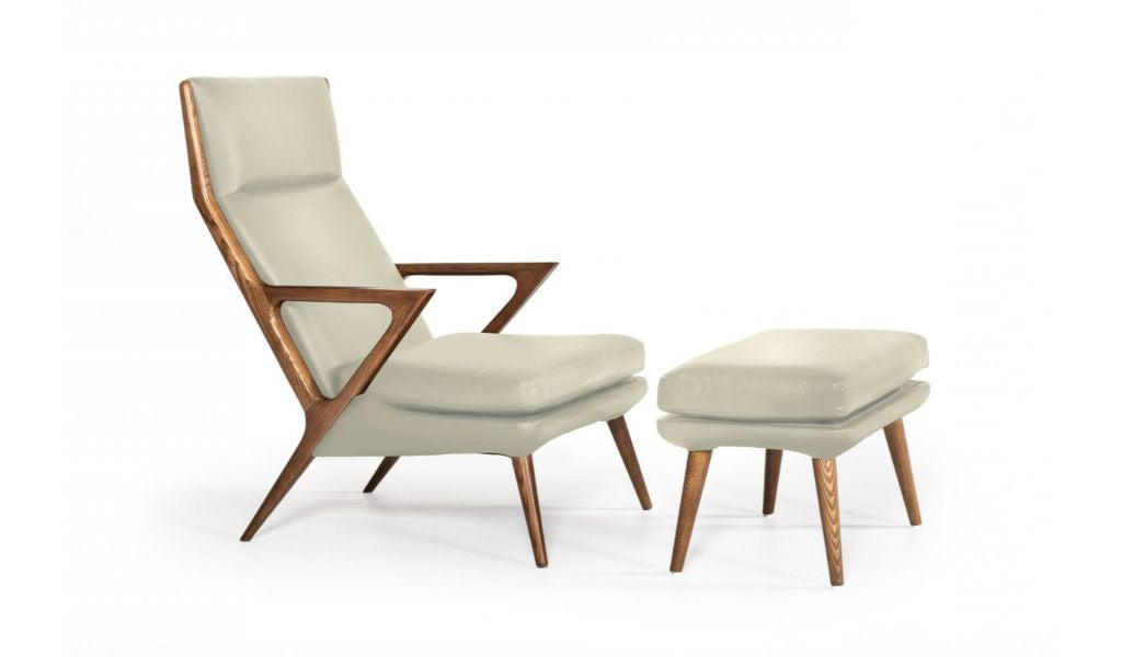 Beige And Brown Faux Leather Lounge Chair With Ottoman By Homeroots | Accent Chairs | Modishstore - 2