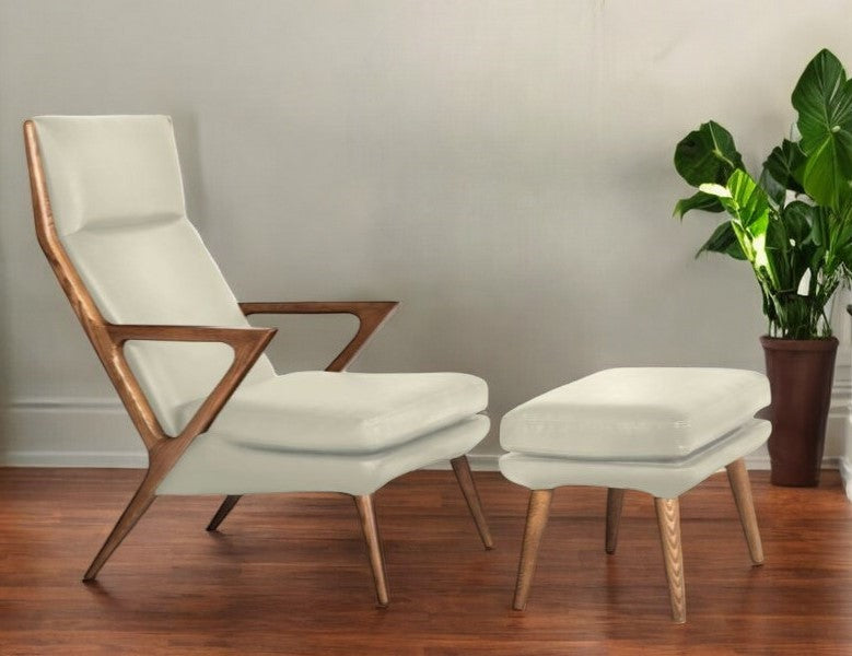 Beige And Brown Faux Leather Lounge Chair With Ottoman By Homeroots | Accent Chairs | Modishstore - 5