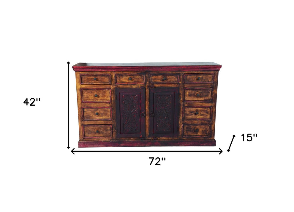 Brown Solid Wood Ten Drawer Buffet Table with Two Doors By Homeroots | Sideboards | Modishstore - 5