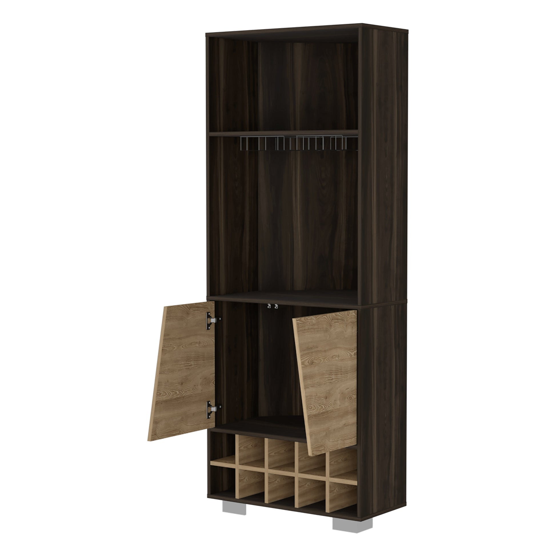 Dark Brown Corner Bar Cabinet With Multiple Shelves By Homeroots | Cabinets | Modishstore - 3